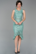 Short Turquoise Laced Evening Dress ABK616