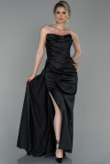 Long Black Satin Prom Gown ABU1680