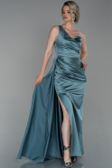 Long Turquoise Satin Prom Gown ABU1681