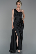 Long Black Satin Prom Gown ABU1681