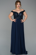 Long Navy Blue Chiffon Oversized Evening Dress ABU1658