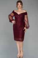 Short Burgundy Dantelle Oversized Evening Dress ABK979