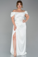 Long White Satin Plus Size Evening Dress ABU1626