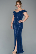 Sax Blue Long Oversized Evening Dress ABU537