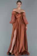 Long Light Brown Satin Evening Dress ABU1709