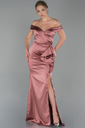 Long Rose Colored Satin Evening Dress ABU1713