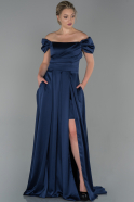 Long Navy Blue Satin Evening Dress ABU1716