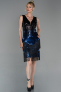 Short Black-Sax Blue Invitation Dress ABK995