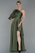 Long Olive Drab Satin Evening Dress ABU1813