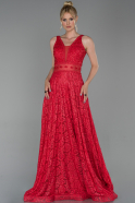 Long Red Laced Evening Dress ABU1741