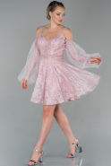 Mini Powder Color Dantelle Evening Dress ABK1012