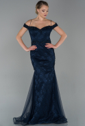 Long Navy Blue Dantelle Invitation Dress ABU1848