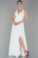 Long White Satin Evening Dress ABU1751