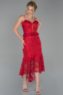 Midi Red Laced Invitation Dress ABK1017