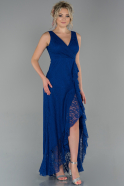 Long Sax Blue Laced Evening Dress ABU1799