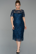 Short Navy Blue Laced Plus Size Evening Dress ABK1029