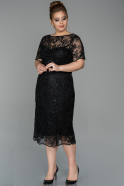 Short Black Laced Plus Size Evening Dress ABK1029