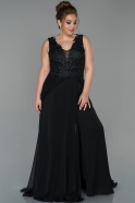 Long Black Satin Plus Size Evening Dress ABU1807