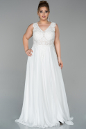 Long White Satin Plus Size Evening Dress ABU1808