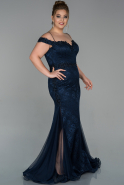 Long Navy Blue Dantelle Oversized Evening Dress ABU1777