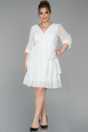 Short White Chiffon Oversized Evening Dress ABK1002