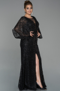 Long Black Stony Plus Size Evening Dress ABU1810