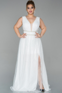 Long White Dantelle Plus Size Evening Dress ABU1811