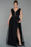 Long Black Dantelle Plus Size Evening Dress ABU1811