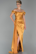 Mustard Long Satin Engagement Dress ABU1606