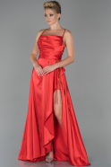 Red Long Satin Engagement Dress ABU1764