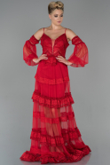 Red Long Dantelle Evening Dress  ABU1781