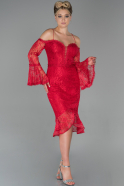 Midi Red Laced Invitation Dress ABK1042