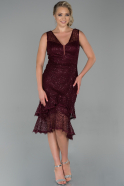 Burgundy Short Laced Invitation Dress ABK839