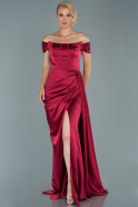 Cherry Colored Long Satin Evening Dress ABU1856