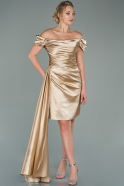 Short Gold Satin Invitation Dress ABK1085