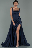 Long Navy Blue Satin Prom Gown ABU1874