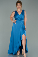 Long Grey-Indigo Satin Plus Size Evening Dress ABU1852