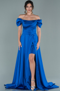 Sax Blue Long Satin Evening Dress ABU1716