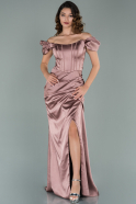 Rose Colored Long Satin Evening Dress ABU1885