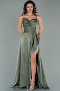 Long Olive Drab Satin Plus Size Evening Dress ABU2011