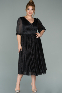 Short Black-Silver Plus Size Evening Dress ABK1098