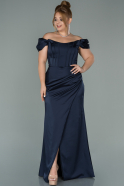 Long Navy Blue Satin Oversized Evening Dress ABU1896