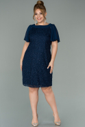 Short Navy Blue Laced Plus Size Evening Dress ABK1102