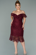 Short Burgundy Dantelle Plus Size Evening Dress ABK1105