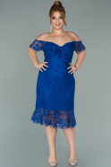 Sax Blue Short Dantelle Plus Size Evening Dress ABK1105