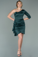 Short Emerald Green Satin Invitation Dress ABK1112
