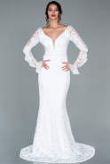 Long White Laced Mermaid Evening Dress ABU1939