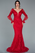 Long Red Laced Mermaid Evening Dress ABU1939