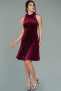 Short Burgundy Velvet Invitation Dress ABK1125