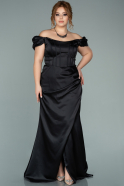 Black Long Satin Oversized Evening Dress ABU1896